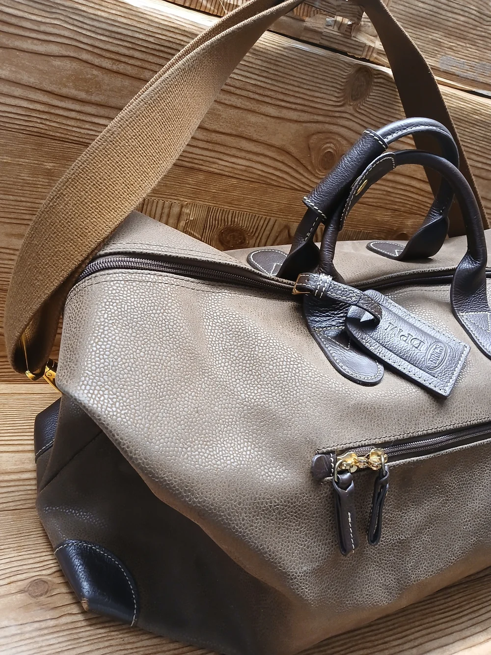 Bric's Taupe-Brown Weekender Duffel with Dark Brown Trim